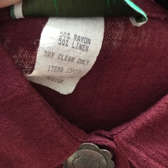 Vintage Coldwater Creek Shirt Blouse M Western silver button up Red linen blend - Picture 5 of 8